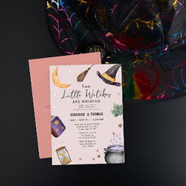 2 heksen brouwen tweeling meisjes halloween Baby s Folie Uitnodiging