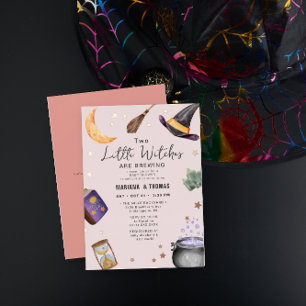 2 heksen brouwen tweeling meisjes halloween Baby s Folie Uitnodiging