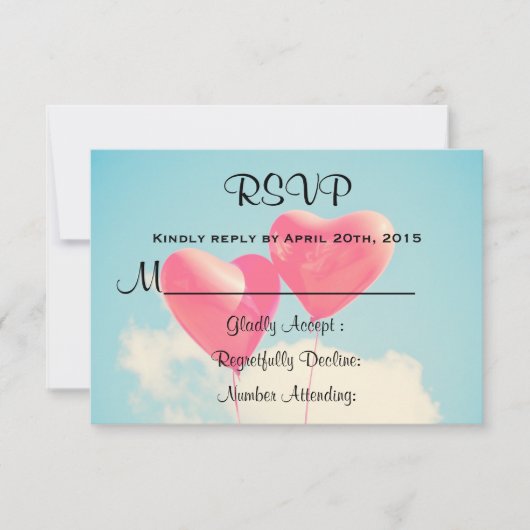 2 Helderrode, gevormde ballonnen RSVP Kaartje (Voorkant)