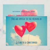 2 Helderrode hemelballonnen bruiloft Kaart (Voorkant / Achterkant)