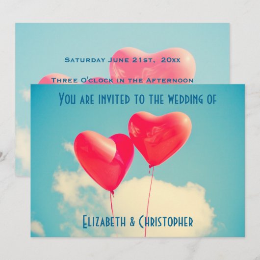 2 Helderrode hemelballonnen bruiloft Kaart (Voorkant / Achterkant)