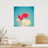 2 Helderrode kopballonnen die naar boven drijven Poster (Keuken)