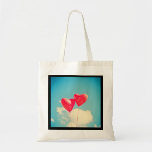 2 Helderrode kopballonnen die naar boven drijven Tote Bag