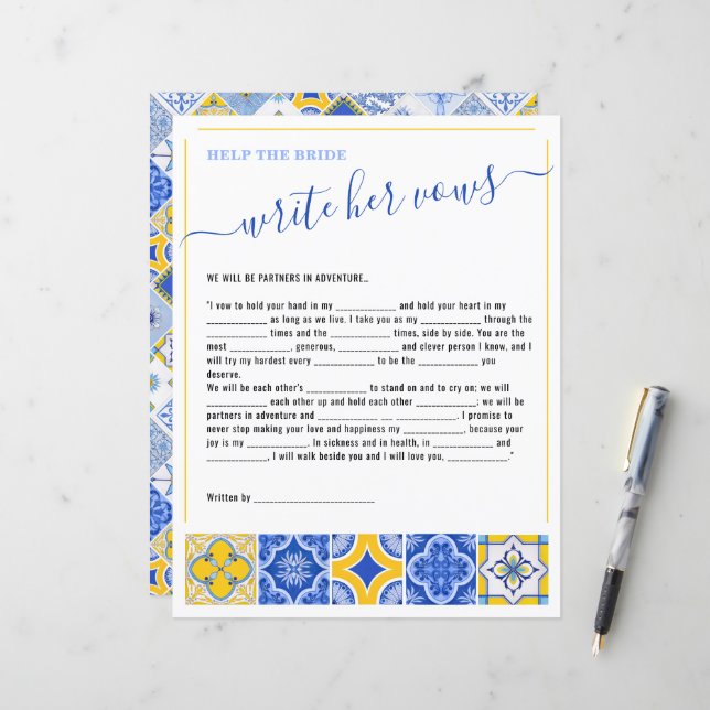 2 Help de bruid schrijven haar geloften Vrijgezell (Voorkant / Achterkant in situ)