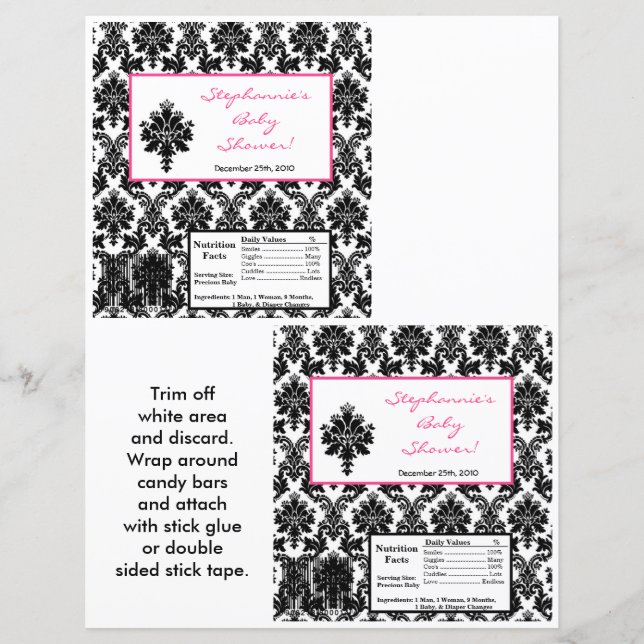 2 Hershey's Large Bar Wrapper Hot Pink Black Damas (Voorkant)