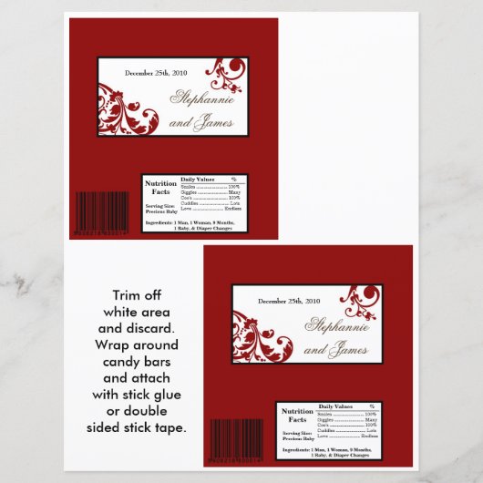 2 Hershey's Large Bar Wrapper Red Floral Filigree (Voorkant)