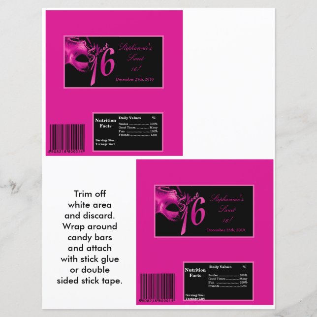 2 Hershey's Large Bar Wrapper Sweet 16 Hot Pink (Voorkant)