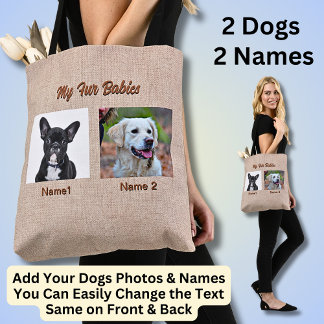 2 honden, 2 namen, kan tekst wijzigen, hond foto tote bag