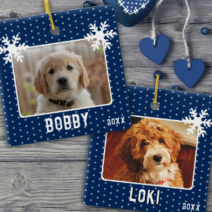 2 Honden Huisdieren Foto's Sneeuwvlokken Blauwe Ke Keramisch Ornament