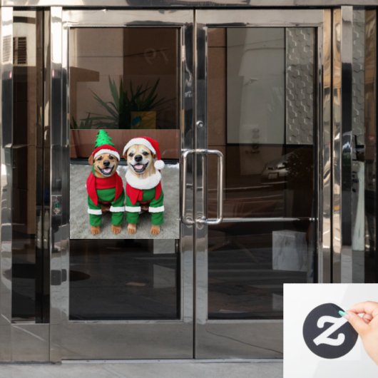 2 honden in kerstkostuums raamsticker (Kantoordeur)