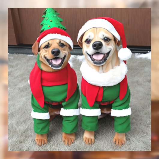 2 honden in kerstkostuums raamsticker (Vel 2)