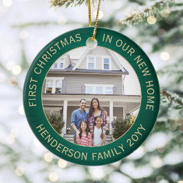 2 House Foto's 1st Xmas New Home geborsteld Green Keramisch Ornament