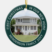 2 House Photos First Xmas New Home Green en White Keramisch Ornament (Voorkant)