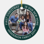 2 House Photos First Xmas New Home Green en White Keramisch Ornament (Achterkant)