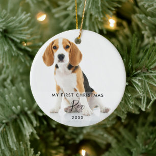 2 Huisdier hond kat foto mijn eerste kerst Keramisch Ornament