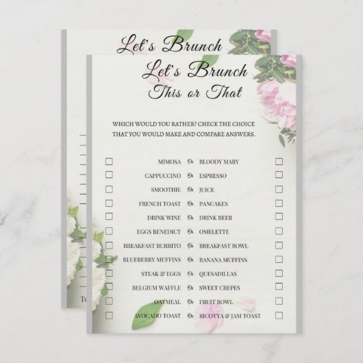 2 in 1 Bridal Brunch Douche Spel Informatiekaartje (Voorkant / Achterkant)