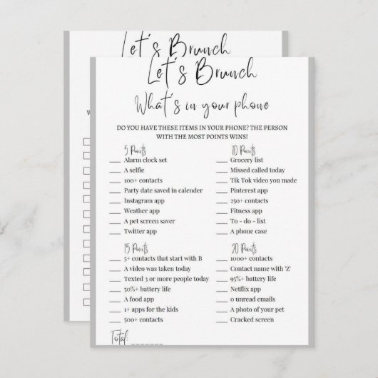 2 in 1 Bridal Brunch Douche Spel Informatiekaartje (Voorkant / Achterkant)