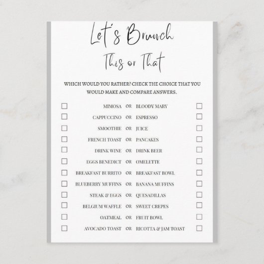 2 in 1 Bridal Brunch Douche Spel Informatiekaartje (Achterkant)