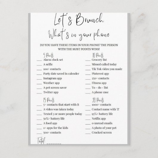 2 in 1 Bridal Brunch Douche Spel Informatiekaartje (Voorkant)