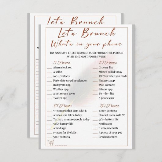 2 in 1 Bridal Brunch Douche Spel Informatiekaartje (Voorkant / Achterkant)