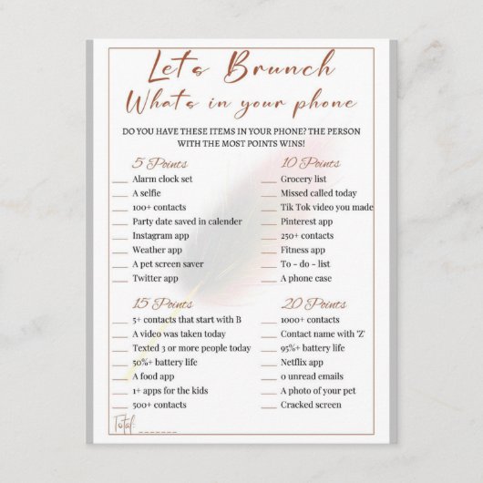 2 in 1 Bridal Brunch Douche Spel Informatiekaartje (Voorkant)