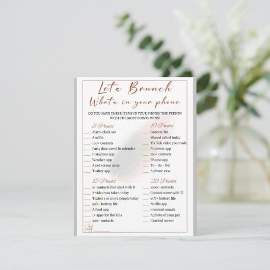 2 in 1 Bridal Brunch Douche Spel Informatiekaartje (Staand voorkant)