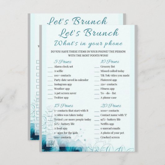 2 in 1 Bridal Brunch Douche Spel Informatiekaartje (Voorkant / Achterkant)