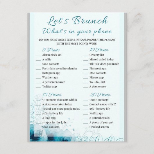 2 in 1 Bridal Brunch Douche Spel Informatiekaartje (Voorkant)