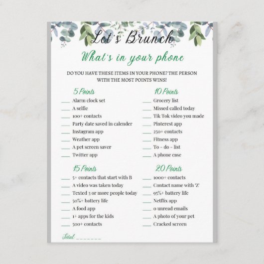 2 in 1 Bridal Brunch Douche Spel Informatiekaartje (Voorkant)