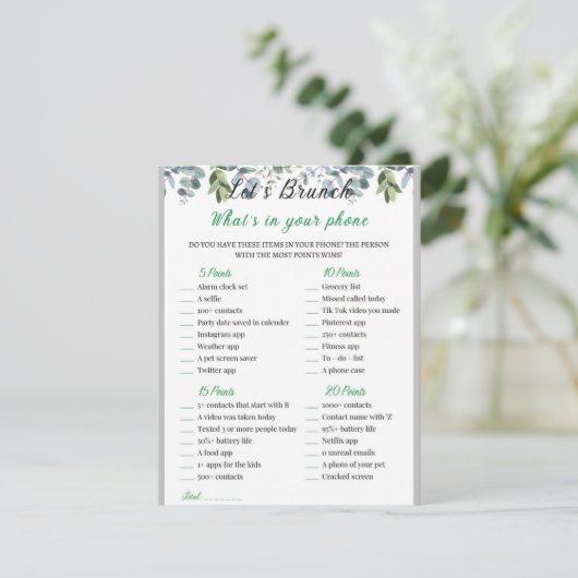 2 in 1 Bridal Brunch Douche Spel Informatiekaartje (Staand voorkant)