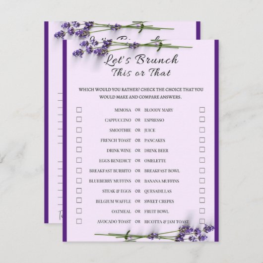 2 in 1 Bridal Brunch Douche Spel Informatiekaartje (Voorkant / Achterkant)