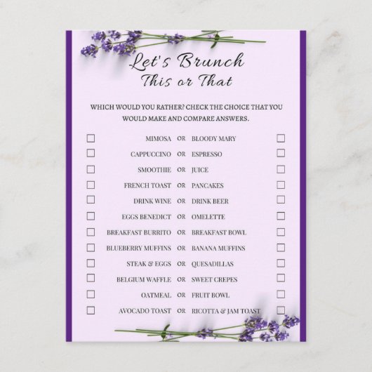 2 in 1 Bridal Brunch Douche Spel Informatiekaartje (Voorkant)