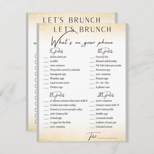 2 in 1 Bridal Brunch Douche Spel Informatiekaartje (Voorkant / Achterkant)