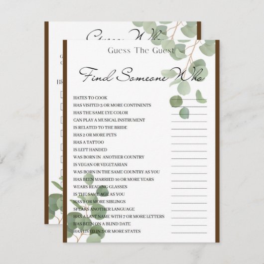 2 in 1 Bruidsfeestspelen Informatiekaartje (Voorkant / Achterkant)