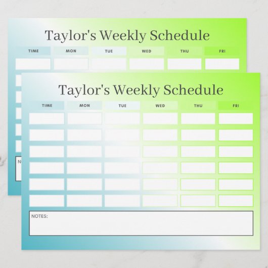 2-in-1 Budget Blauw Groen Gradient Class Schema (Voorkant / Achterkant)