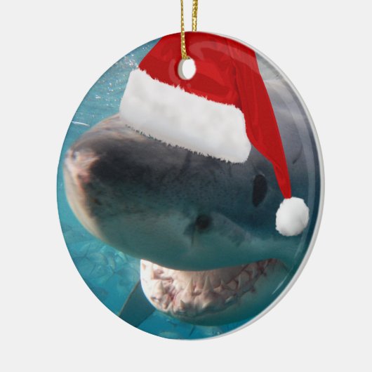 2-in-1 Great White KerstSharks Red Santa Hat Keramisch Ornament (Links)