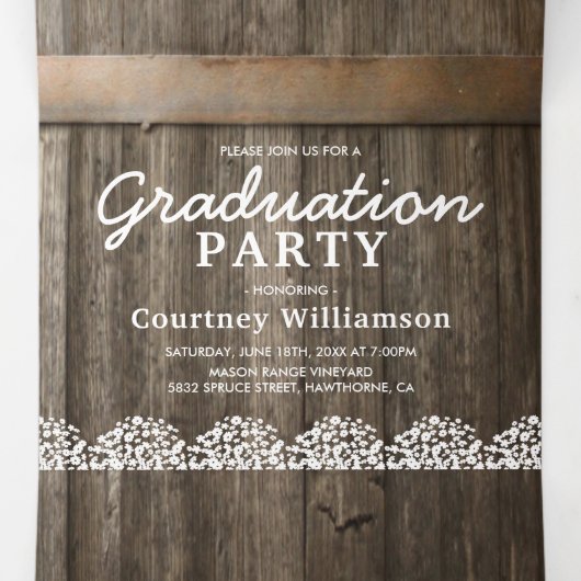 2 in 1 Rustic Babys Breath 2025 Afstuderen Drieluik Uitnodiging (Binnenkant midden)