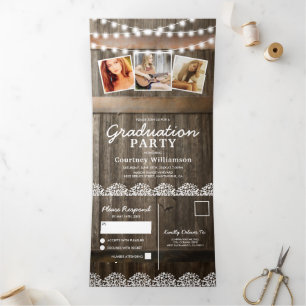 2 in 1 Rustic Baby's Breath 2026 Afstuderen Drieluik Uitnodiging