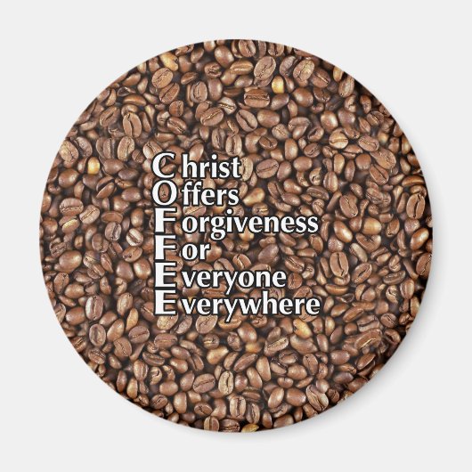 2¼ inch magneet koffiebonen Christus biedt vergeve (Voorkant)