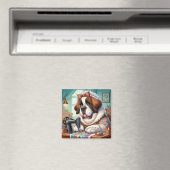 2" Inch vierkante magneet w / Saint Bernard art (Insitu (Vaatwasser))