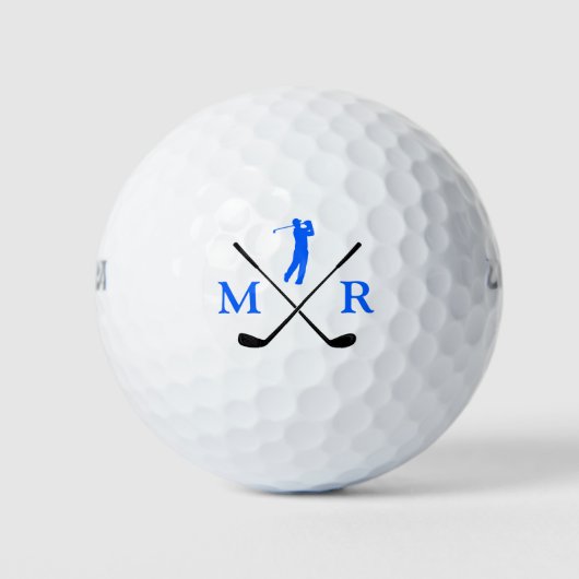 2-Initiaal Blauwe Golfer Klasse Monogram Golfballen (Voorkant)