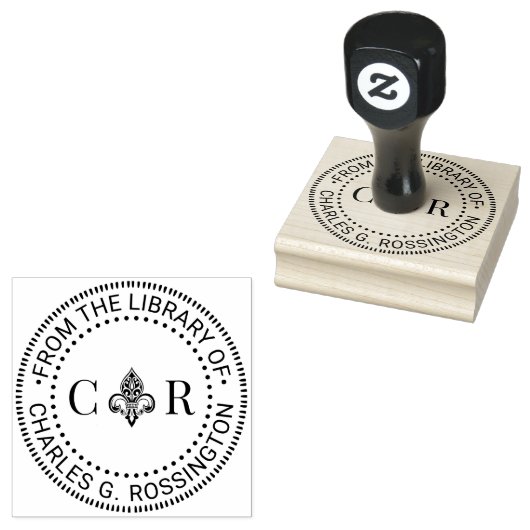 2 Initiaal Mongm Fleur de Lis #26 Bibliotheek Boek Rubberstempel (Gestempeld)