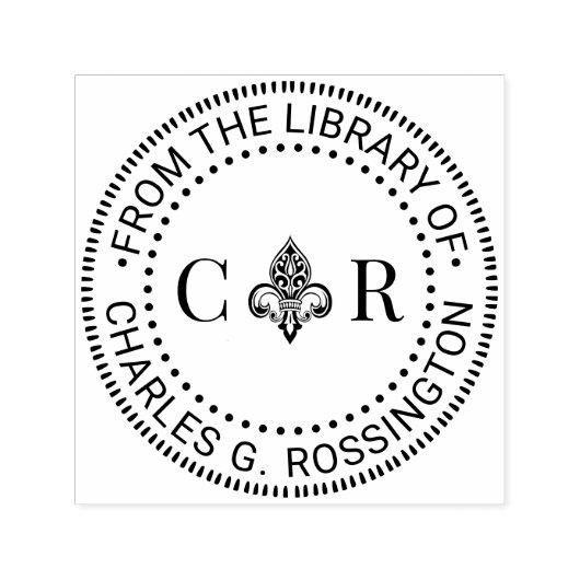 2 Initiaal Mongm Fleur de Lis #26 Bibliotheek Boek Zelfinktende Stempel (Design)