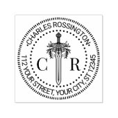 2 Initiaal Monogram Bloemenzwaard #4 Naam Adres Zelfinktende Stempel (Design)