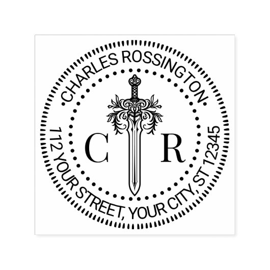 2 Initiaal Monogram Bloemenzwaard #4 Naam Adres Zelfinktende Stempel (Design)