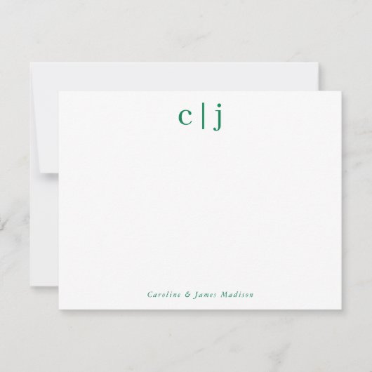 2 Initiaal Monogram Forest Green Couple Stationery Notitiekaartje (Voorkant)