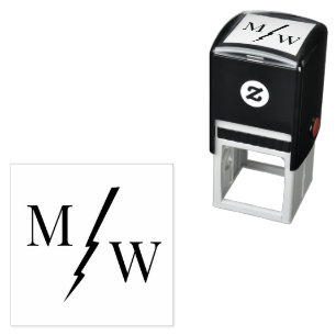 2 Initiaal Monogram met Lightning Bolt Spacer D Zelfinktende Stempel