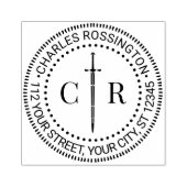2 Initiaal Monogram Sword #1 Naam Retouradres Rubberstempel (Afrduk)
