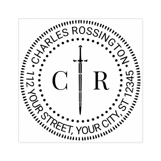 2 Initiaal Monogram Sword #1 Naam Retouradres Rubberstempel (Afrduk)