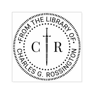 2 Initiaal Monogram Zwaard #1 Bibliotheek Boeknaam Zelfinktende Stempel